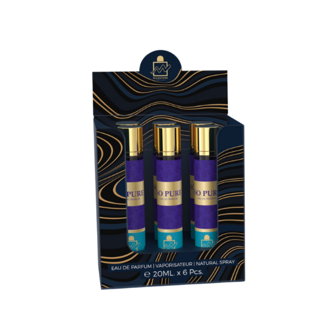 Milestone "So Pure" Eau de Parfum — Retail-Ready Pack: 5 × 20ml + Complimentary Tester | Sicilian Citrus, Fruit Heart & Vanilla-musk Finish