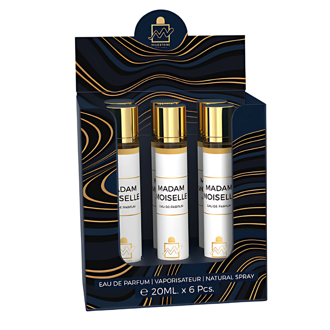 Milestone Madam Moiselle 5×20ml Retail Set + Free Tester — Bergamot & Orange · Jasmine & Rose · Musk