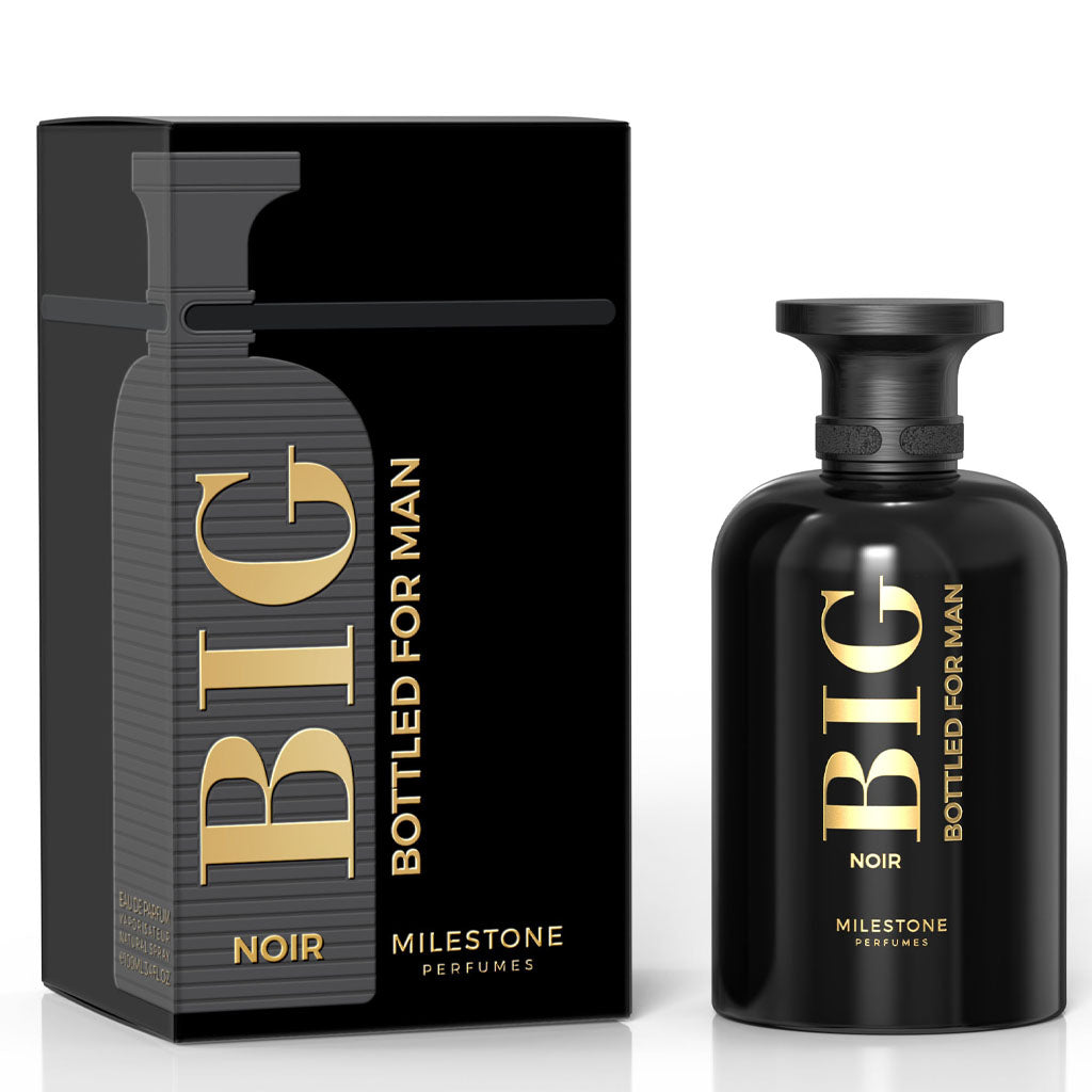 MILESTONE Big Bottled Noir Pour Homme — 100ml Eau de Parfum | Premium Woody-Leather, Long-Lasting Retail-Ready Fragrance (Olibanum, Mandarin, Fig, Cedar, Amber)