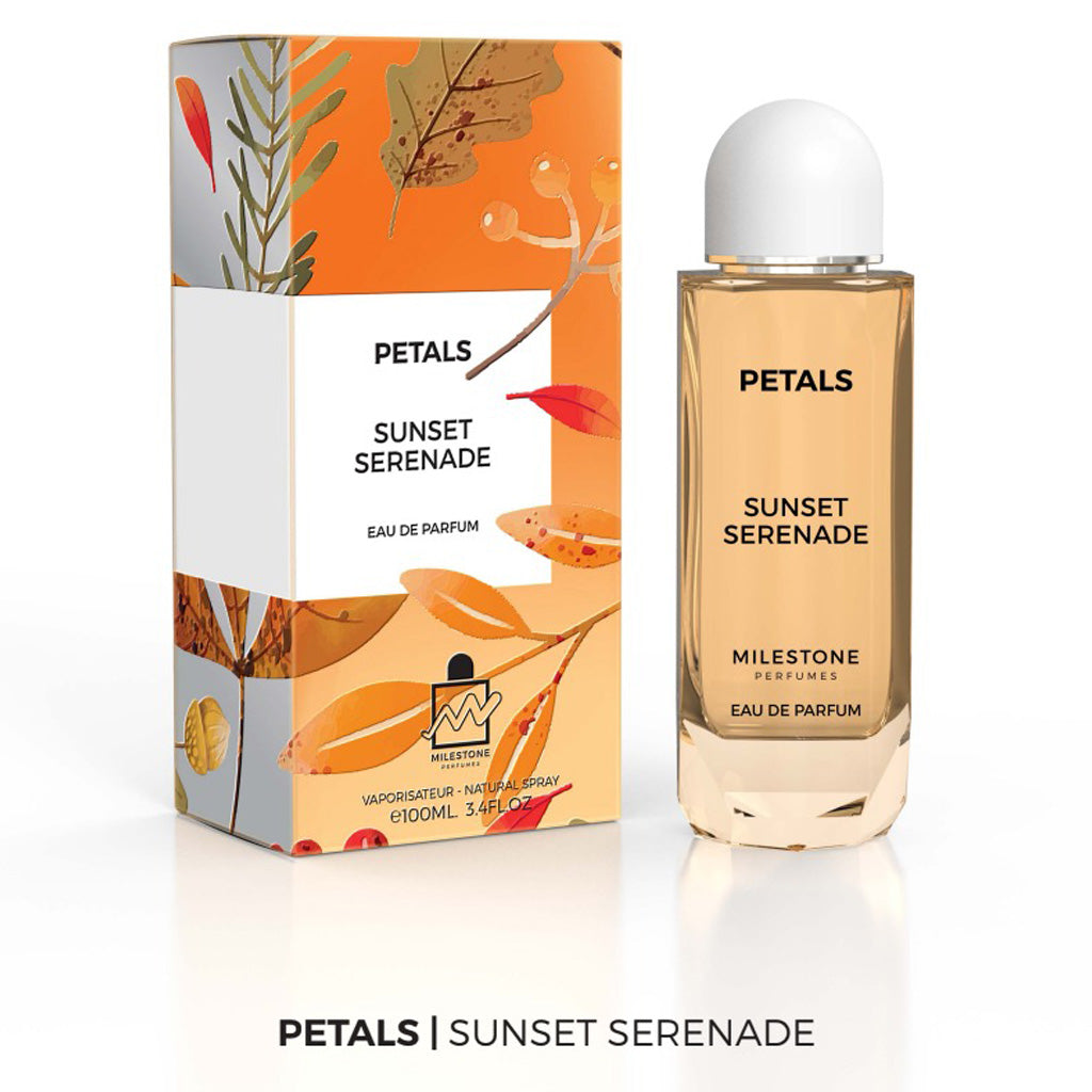 MILESTONE Petals — "Sunset Serenade" 100ml Unisex EDP: Bright Mango & Bergamot, Refined Jasmine & Olibanum, Warm Vanilla–Sandalwood Finish