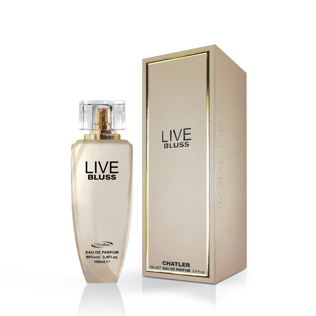 CHATLER Bluss Live Woman Eau de Parfum 100ml — Premium Retail Fragrance: Cactus Blossom Top, Pink Floral Bouquet & Rose Bud Heart, Cedarwood Base — high-margin SKU for Women’s Collections