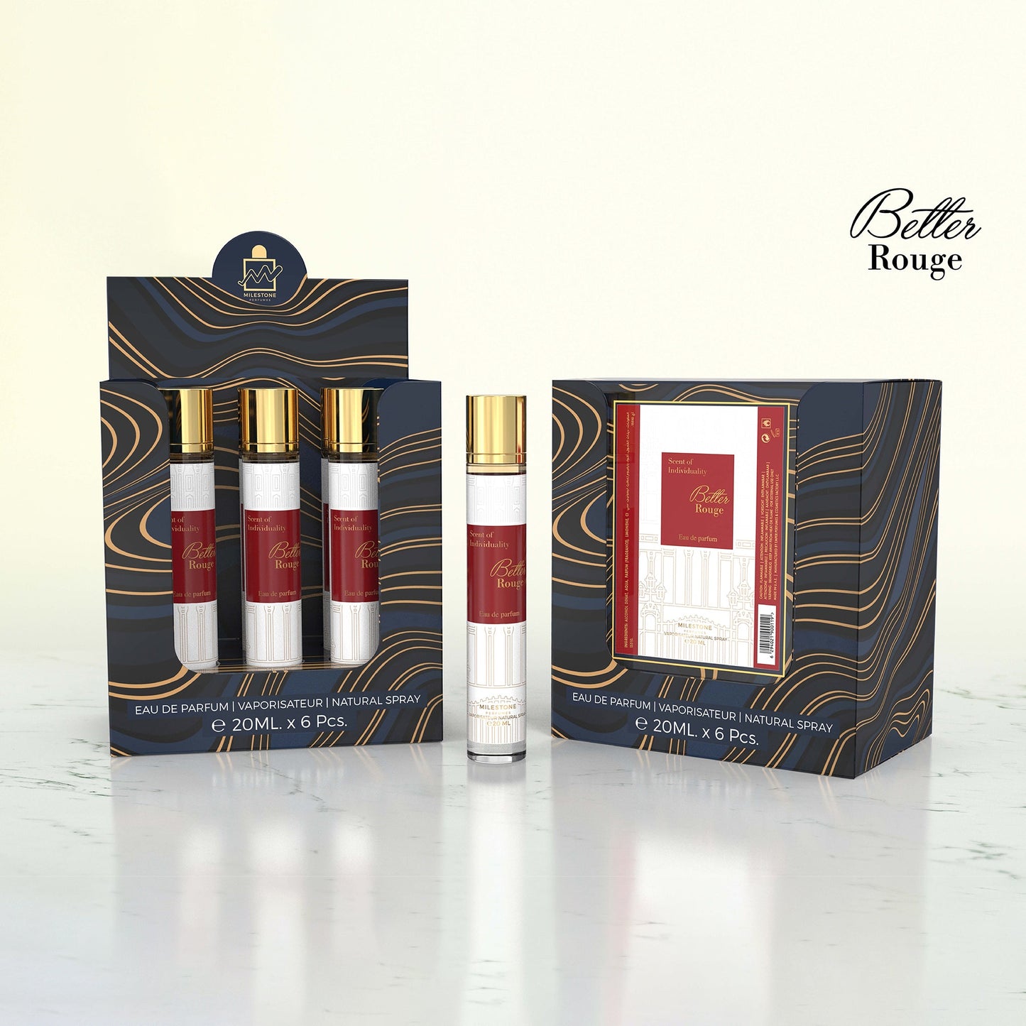 MILESTONE Better Rouge Eau de Parfum — Pack of 5×20ml + 1 Free Tester | Woody-floral, Retail-ready