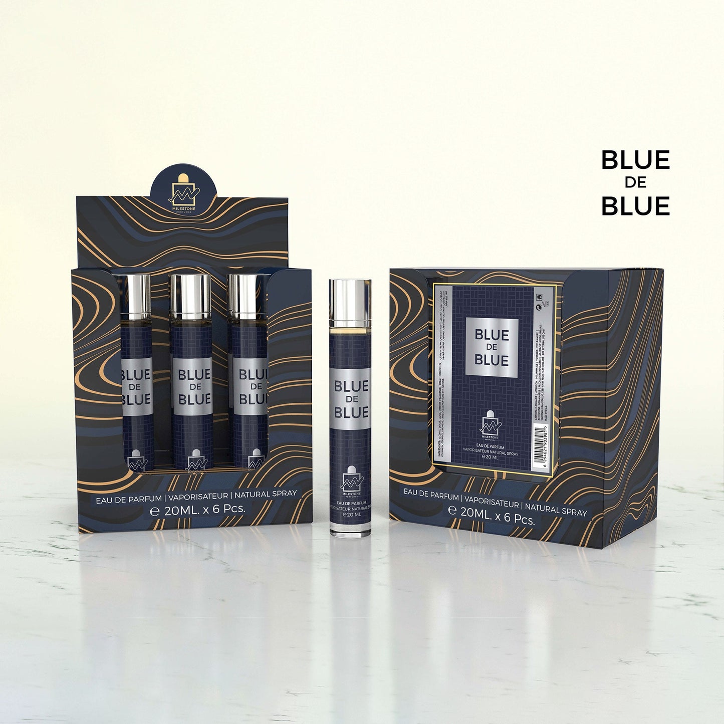MILESTONE Blue de Blue Pour Homme — 5×20ml Retail Pack + Free Tester | Citrus, Spicy & Woody Eau de Parfum