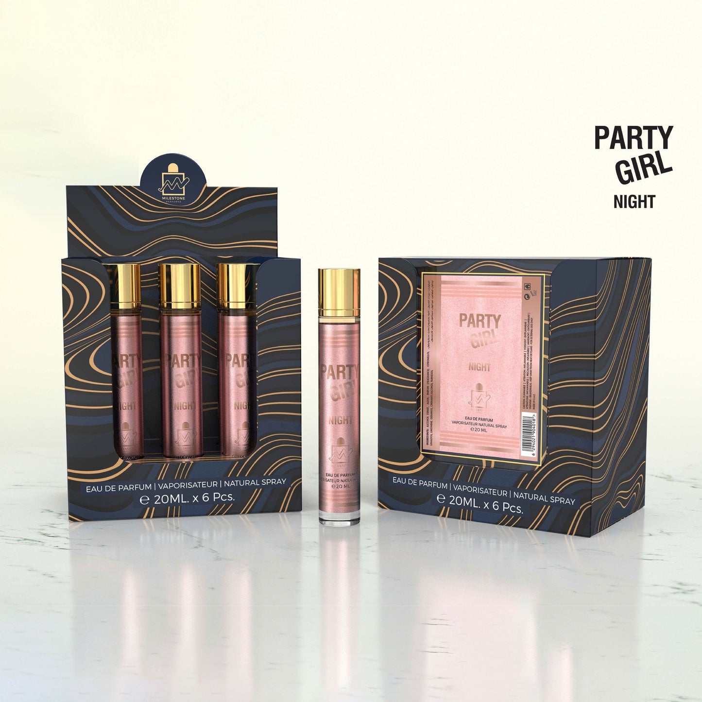 MILESTONE Party Girl Night — Floral-Oriental Eau de Parfum Trade Pack 5×20ml + Free Tester