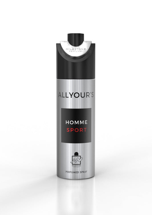 MILESTONE All Yours Homme Sport Deodorant — 200 mL 6-Pack Wholesale | Mandarin & Mint Freshness with Pepper, Tonka, Musk, Sandalwood & Cedar