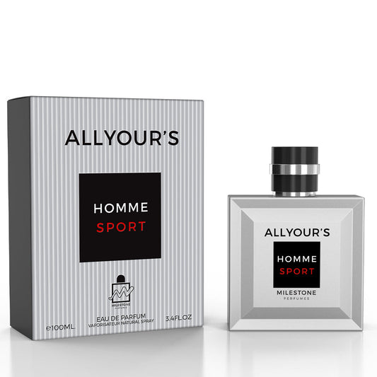 MILESTONE All Yours Homme Sport 100ml EDP — Fresh Citrus-Mint Sport Fragrance, High-Turnover SKU for Retail & Gifting
