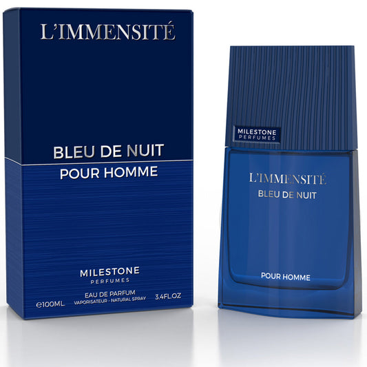 MILESTONE L'IMMENSITE Blue de Nuit — 100ml Eau de Parfum: Premium, High-Margin Fragrance with Lime & Coriander, Leather Heart and Amberwood Base