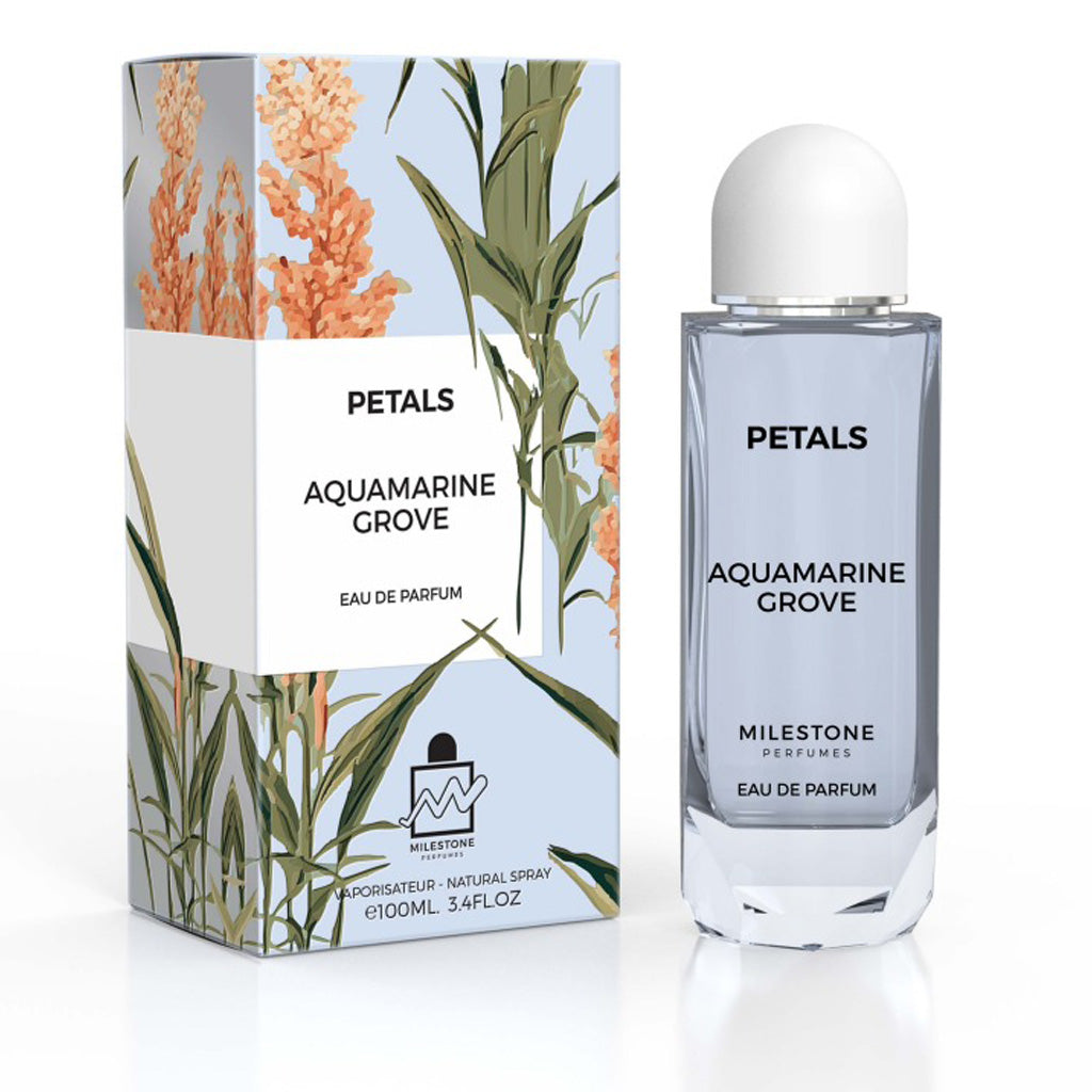 MILESTONE Petals Aquamarine Grove — Elegant 100ml Unisex Eau de Parfum (Peony · Lily-of-the-Valley · Stephanotis)
