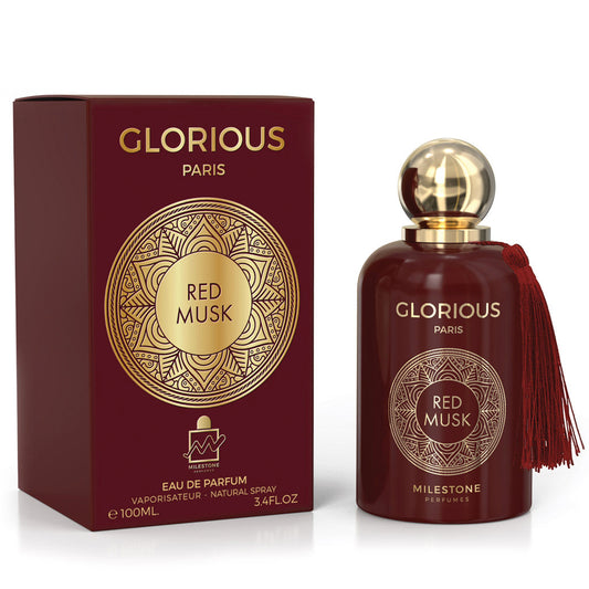MILESTONE Glorious Paris Red Musk — Unisex 100ml EDP: Premium Oriental Floral with Pink Pepper, Turkish Rose & Leather Base