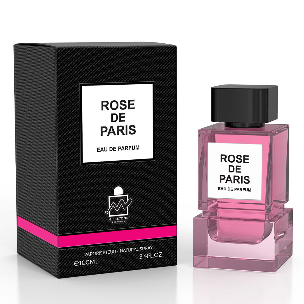 MILESTONE Rose de Paris — Unisex 100ml Eau de Parfum | Peony & White Pepper Top · Rose Heart · Leather & Woody Base