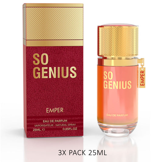 Emper SO GENIUS Eau de Parfum 25ml — Premium 3-pack Value for Retailers (Raspberry · Tuberose · Milk)