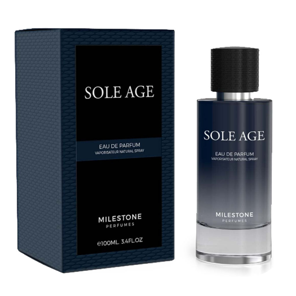 MILESTONE SOLE AGE Pour Homme — 85 ml Premium Eau de Parfum | Mandarin & Bergamot · Cedar & Sandalwood · Tonka Bean & Vanilla