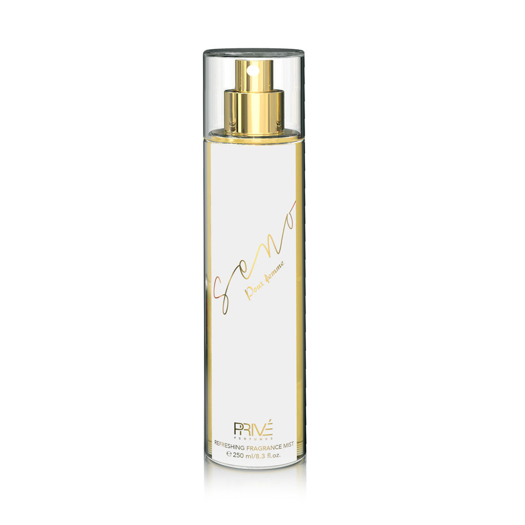 PRIVE Seno Pour Femme — 3×250ml Premium Body Mist Multipack | Retail-Ready Wholesale (Floral • Coconut?Vanilla • Tonka?Amber Musk)