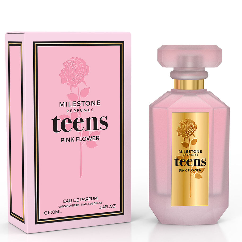 MILESTONE Teens Pink Flower — 100ml EDP | Floral-Gourmand: Apple, Jasmine, Bubble Gum & Caramel on Crystal Amber & Sandalwood