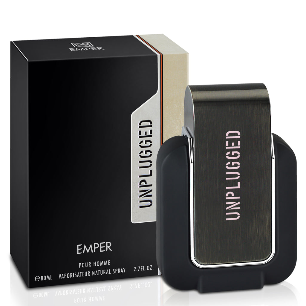EMPER Unplugged Pour Homme — 80ml Eau de Parfum: Bold Modern Men's Fragrance with Orange & Pineapple Top, Floral-Sandalwood Heart, Amber-Musk Base