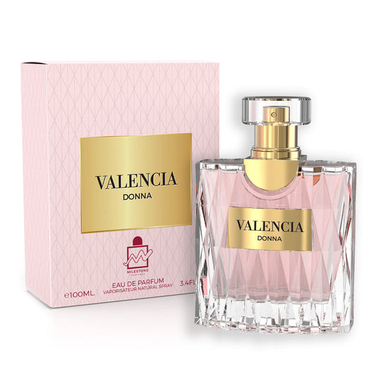 MILESTONE Valencia Donna — 100ml Eau de Parfum: Timeless Floral-Amber Signature (Bergamot, Iris, Turkish Rose, Leather, Vanilla, Patchouli)