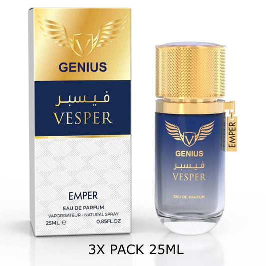 Genius Vesper by Emper — 3?Pack (3×25ml) Eau de Parfum: Fresh Grapefruit & Amber Depth — Value Pricing for Retailers