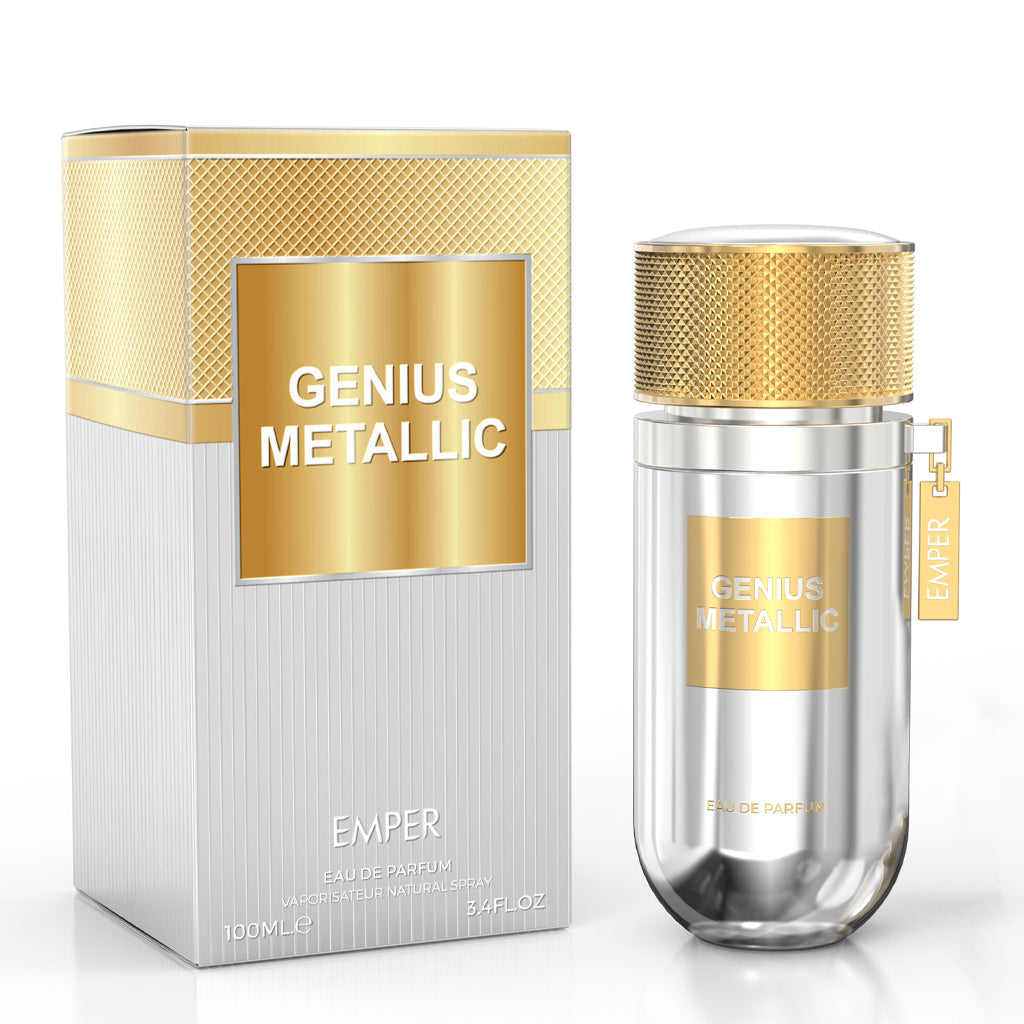 EMPER Genius Metallic — 100ml Unisex Eau de Parfum: Premium Metallic Bottle with Broad Retail Appeal