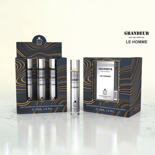 MILESTONE Grandeur Le Homme Eau de Parfum — 5×20ml (+1 Free Tester): Lavender-Bergamot Top, Spiced Floral Heart, Vanilla-Amber Base — Premium Men's Fragrance Pack for Retailers