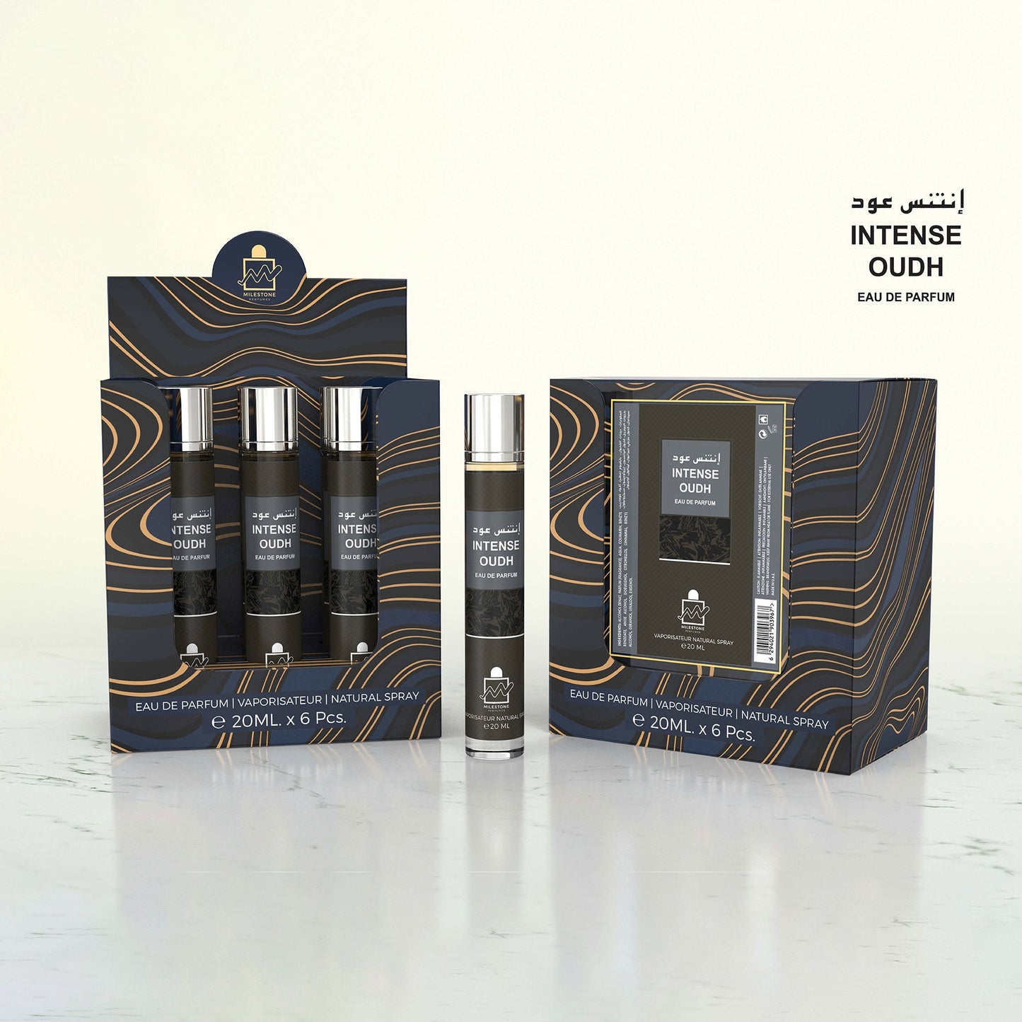 MILESTONE Intense Oudh Retail Sampler: 5×20ml Unisex Eau de Parfum with Free Tester — Rich Oud, Vetiver & Vanilla