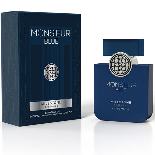 Milestone Monsieur Blue 100ml EDP — Premium fresh-spicy-woody fragrance for Retail & Corporate Gifting