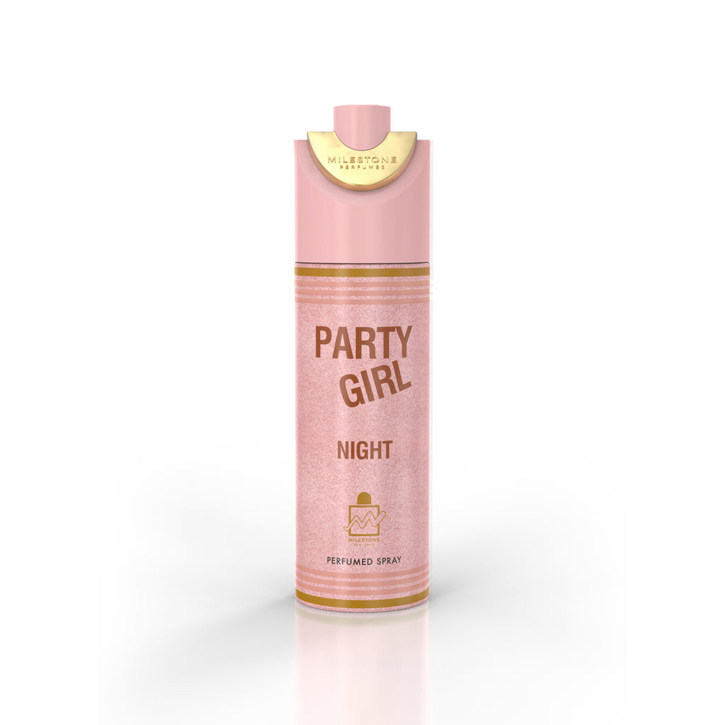 MILESTONE “Party Girl Night” Pour Femme Deodorant — 200 ml, Case of 6 | Warm Floral & Amber-Vanilla Aroma for Premium Retail