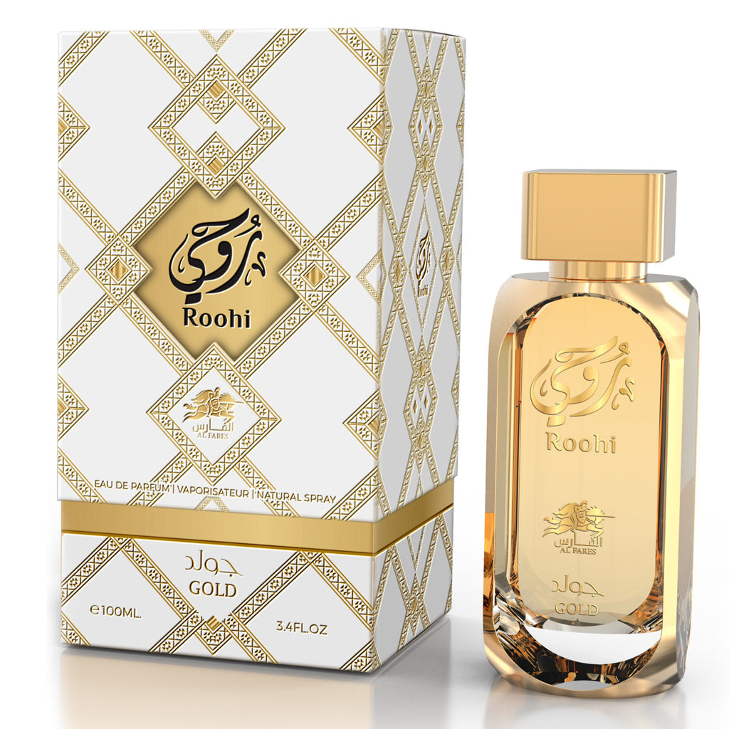 AL FARES Roohi Gold Eau de Parfum 100ml — Premium Long-Lasting Jasmine & Bulgarian Rose with Musk, Cedar & Patchouli