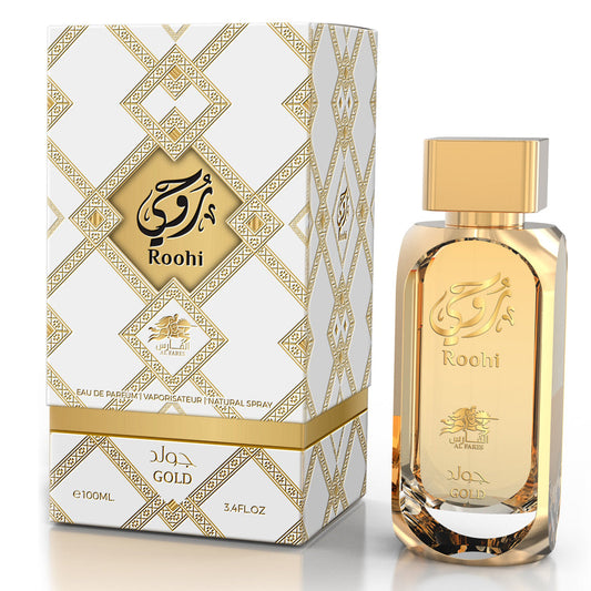 AL FARES Roohi Gold Eau de Parfum 100ml — Premium Long-Lasting Jasmine & Bulgarian Rose with Musk, Cedar & Patchouli