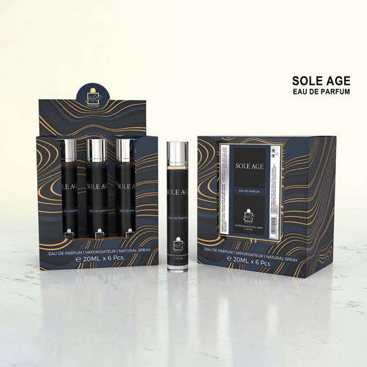 Retail-Ready Wholesale Pack: MILESTONE SOLE AGE Pour Homme 5×20ml (100ml) EDP + Free Tester — Mandarin & Bergamot, Cedar & Sandalwood, Tonka & Vanilla